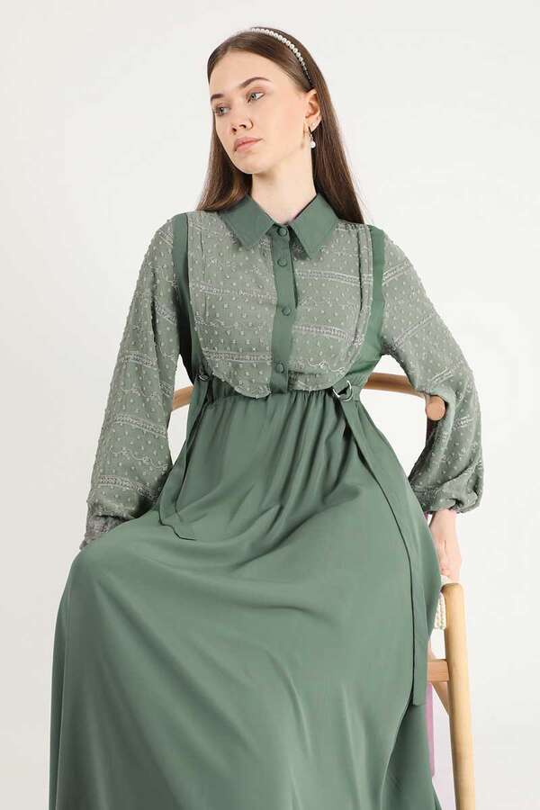 Tulle Detailed Dress Khaki - 5