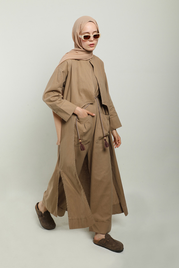 Tulumlu Abaya Takım Camel - 9