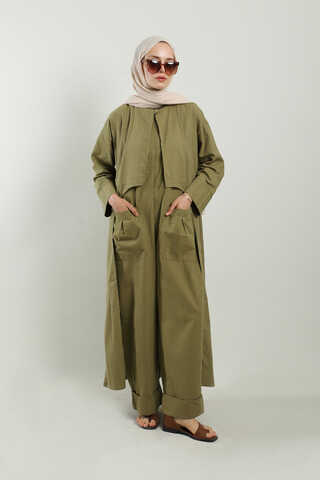 Tulumlu Abaya Takım Haki - 6