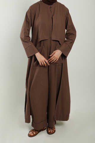 Tulumlu Abaya Takım Kahverengi - 4