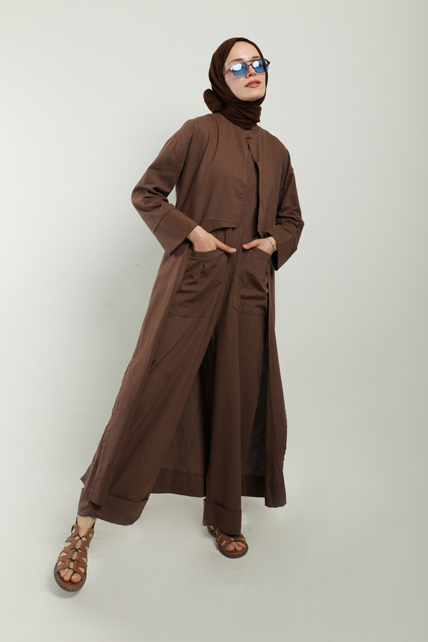 Tulumlu Abaya Takım Kahverengi - 3