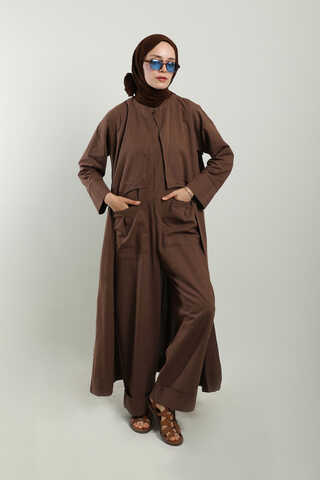 Tulumlu Abaya Takım Kahverengi - 5
