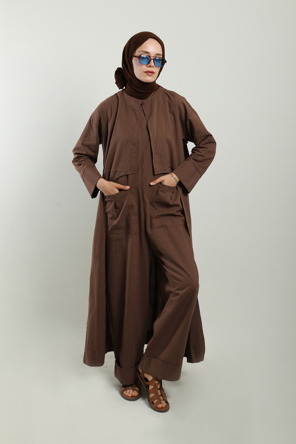Tulumlu Abaya Takım Kahverengi - 5
