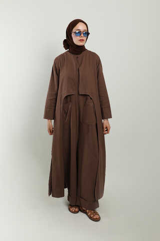 Tulumlu Abaya Takım Kahverengi - 7