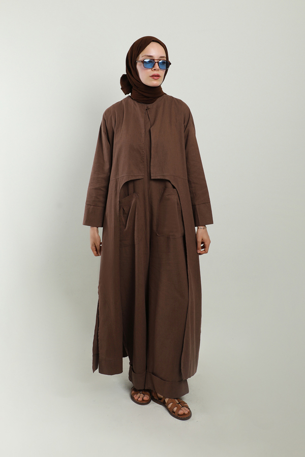 Tulumlu Abaya Takım Kahverengi - 7