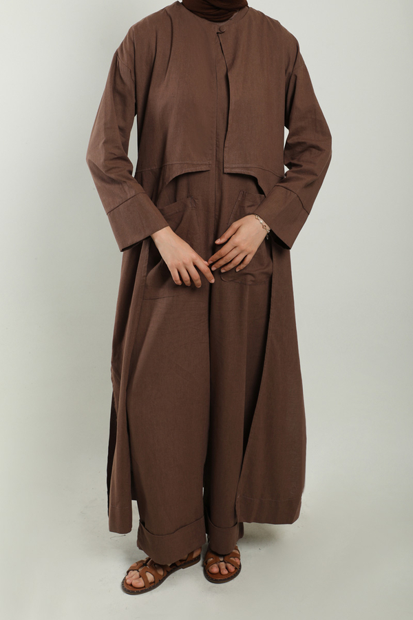 Tulumlu Abaya Takım Kahverengi - 4