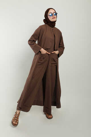 Tulumlu Abaya Takım Kahverengi - 3