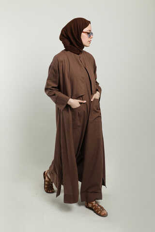 Tulumlu Abaya Takım Kahverengi - 9