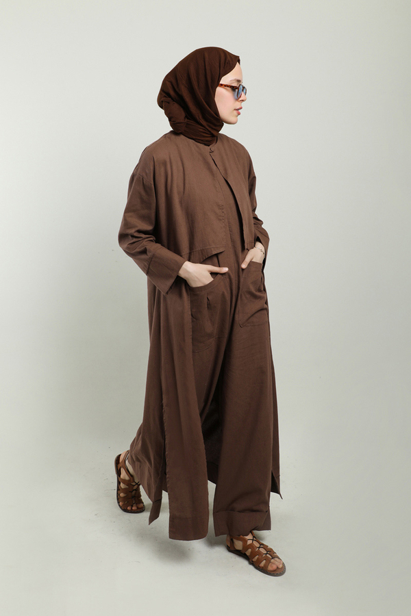 Tulumlu Abaya Takım Kahverengi - 9