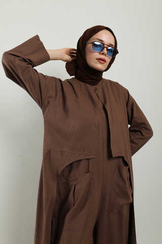 Tulumlu Abaya Takım Kahverengi - 6