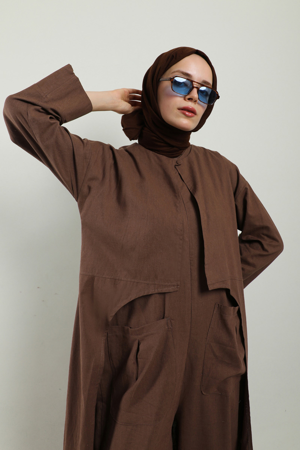 Tulumlu Abaya Takım Kahverengi - 6