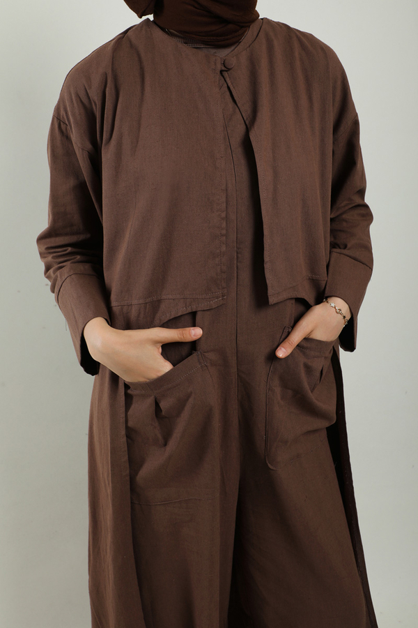 Tulumlu Abaya Takım Kahverengi - 8