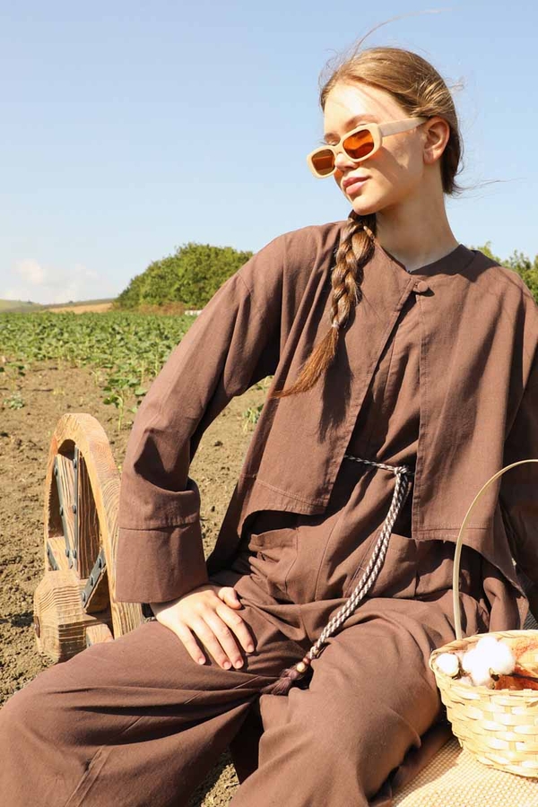 Tulumlu Abaya Takım Kahverengi - 2