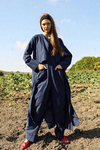 Tulumlu Abaya Takım Lacivert - 1