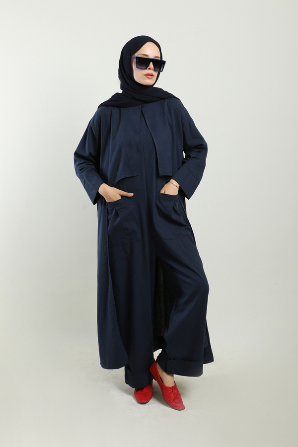 Tulumlu Abaya Takım Lacivert - 4
