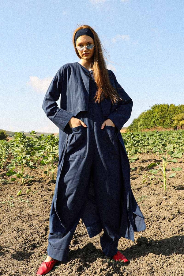 Tulumlu Abaya Takım Lacivert 