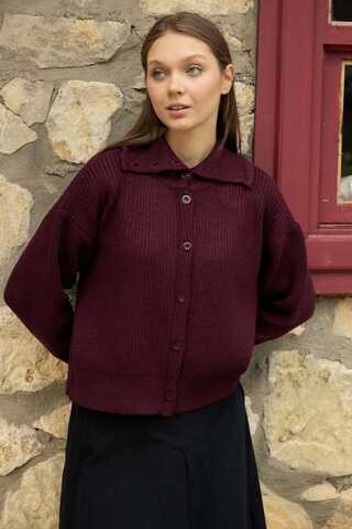 Turtleneck Cardigan Burgundy - 5