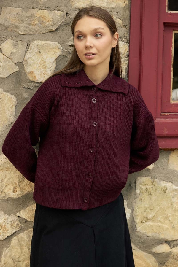 Turtleneck Cardigan Burgundy - 5