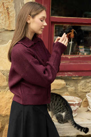 Turtleneck Cardigan Burgundy - 9