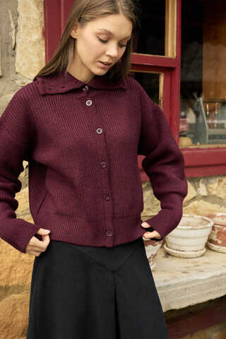 Turtleneck Cardigan Burgundy - 10