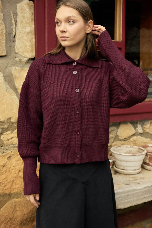 Turtleneck Cardigan Burgundy - 12
