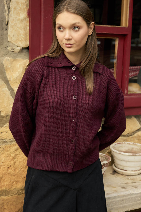 Turtleneck Cardigan Burgundy - 13