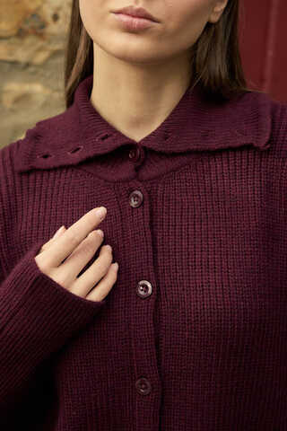 Turtleneck Cardigan Burgundy - 8
