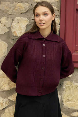 Turtleneck Cardigan Burgundy - 11