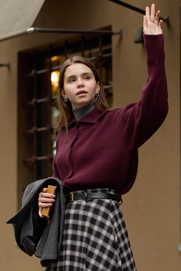 Turtleneck Cardigan Burgundy - 16