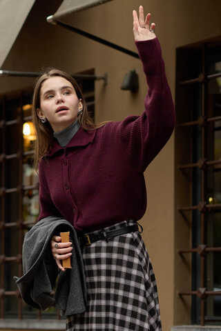 Turtleneck Cardigan Burgundy - 1