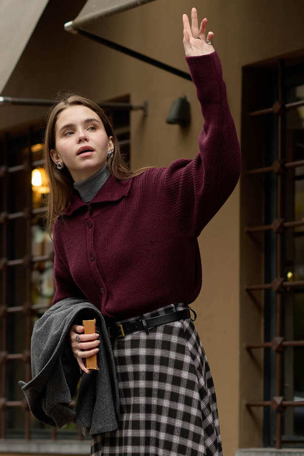 Turtleneck Cardigan Burgundy 