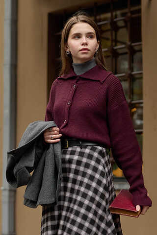 Turtleneck Cardigan Burgundy - 2