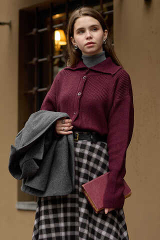 Turtleneck Cardigan Burgundy - 3