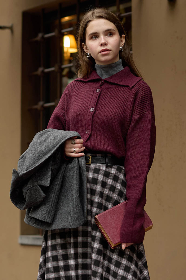 Turtleneck Cardigan Burgundy - 3