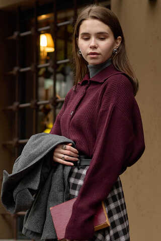 Turtleneck Cardigan Burgundy - 4