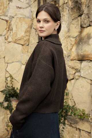Turtleneck Cardigan Dark Coffee - 2