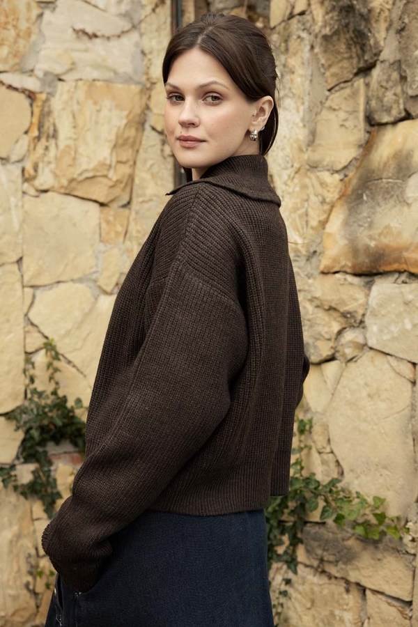 Turtleneck Cardigan Dark Coffee - 2