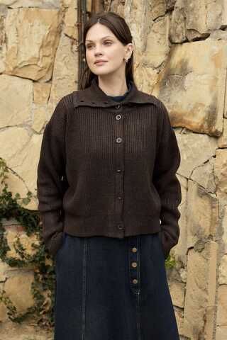Turtleneck Cardigan Dark Coffee - 1