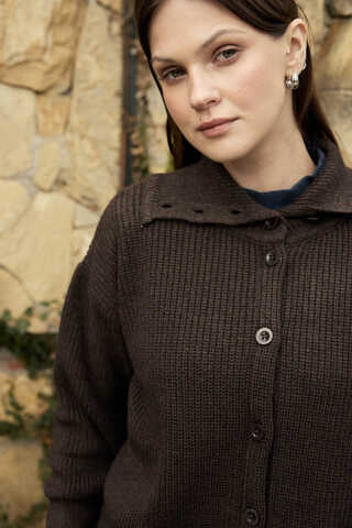 Turtleneck Cardigan Dark Coffee - 3