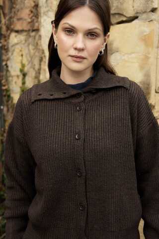 Turtleneck Cardigan Dark Coffee - 4