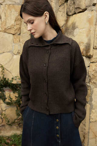 Turtleneck Cardigan Dark Coffee - 6