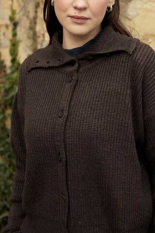 Turtleneck Cardigan Dark Coffee - 7
