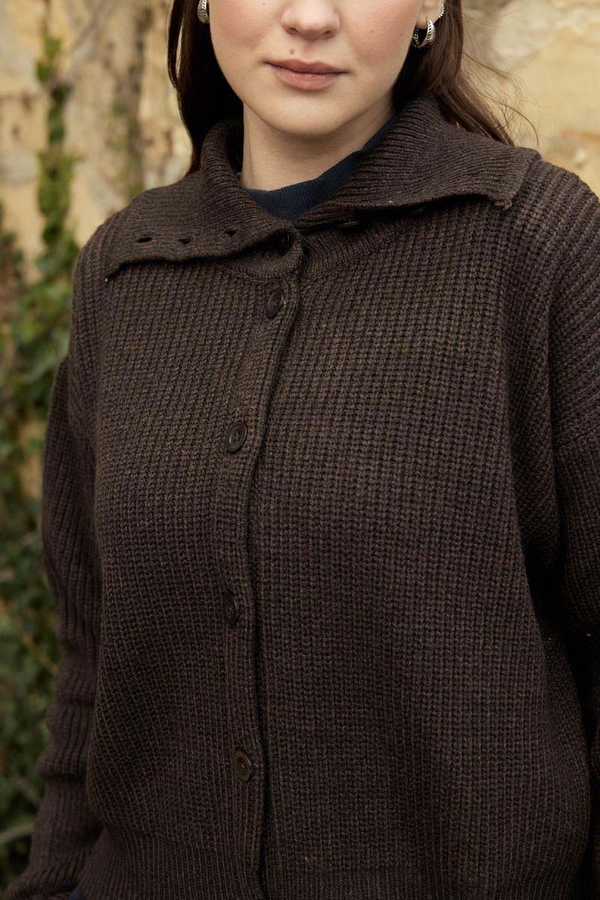 Turtleneck Cardigan Dark Coffee - 7