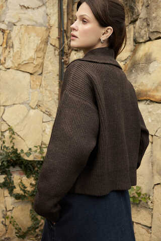 Turtleneck Cardigan Dark Coffee - 13
