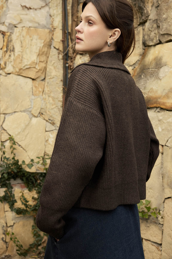 Turtleneck Cardigan Dark Coffee - 13
