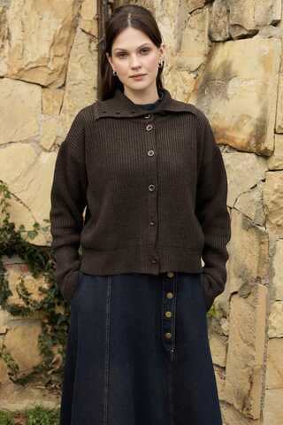 Turtleneck Cardigan Dark Coffee - 8