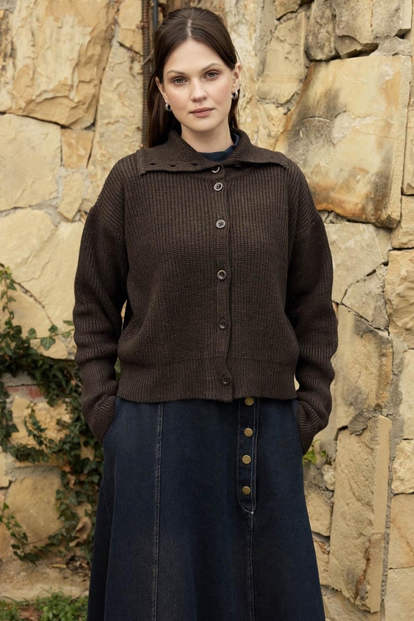 Turtleneck Cardigan Dark Coffee - 8