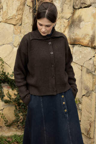 Turtleneck Cardigan Dark Coffee - 10