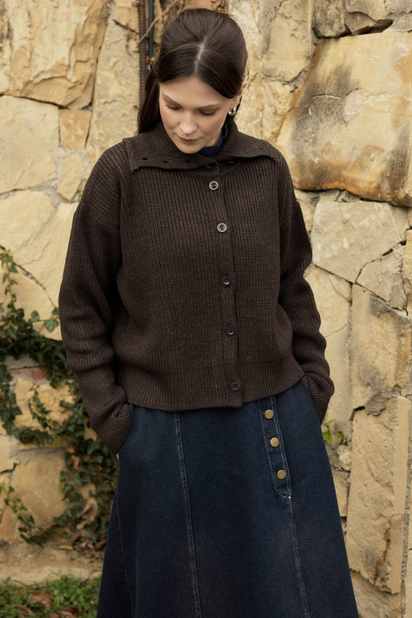 Turtleneck Cardigan Dark Coffee - 10