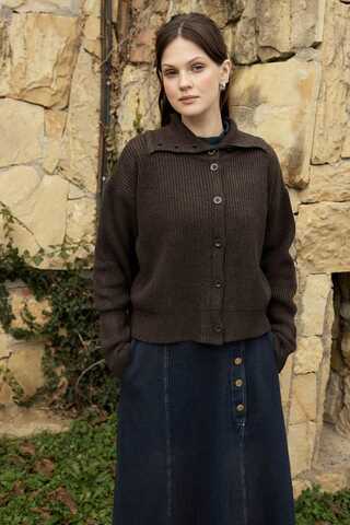 Turtleneck Cardigan Dark Coffee - 11